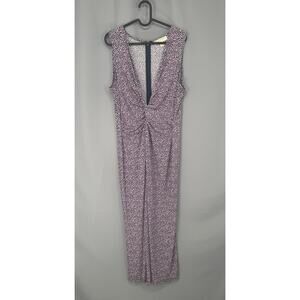 Michael Kors Jumpsuit Womens Large Multicolor Ditsy Floral Jersey Ruched Cropped